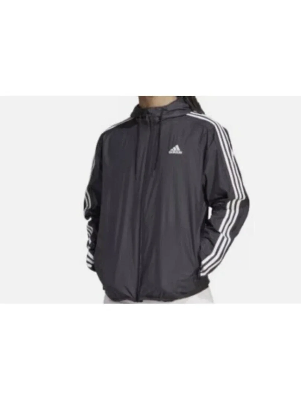 VTG 2006 adidas Hooded Full Zip Windbreaker Jacket Black 3 Stripes Y2K Sz XL